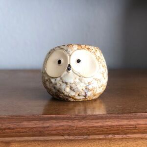 Vintage 1970’s handmade Ceramic Owl Figurine / Planter- Cream and Brown
